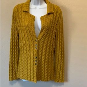 Katherine Johansson cable knit alpaca cardigan S Gold fall holiday beautiful